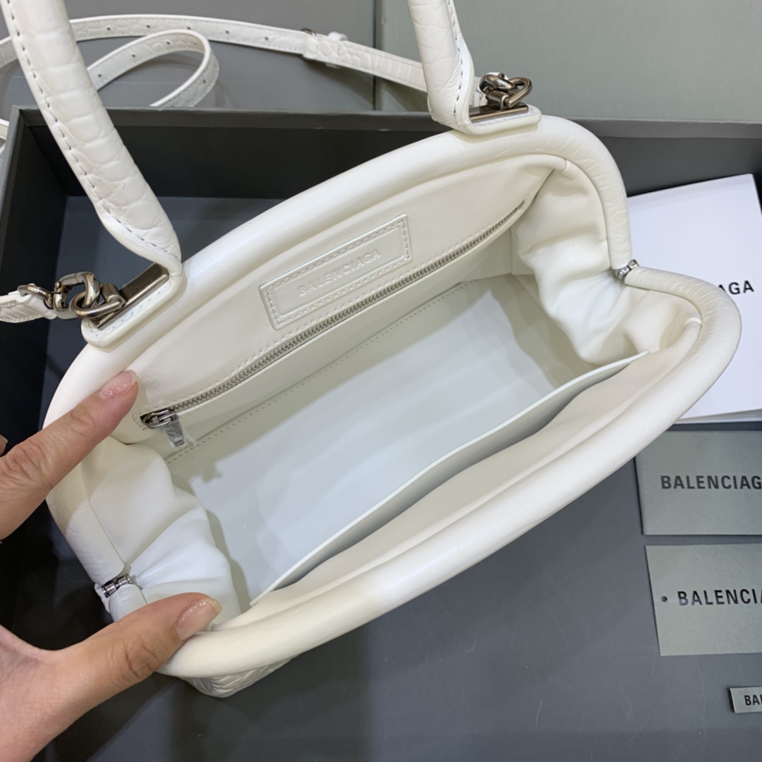 Balenciaga Editor Small Handbag Crocodile Embossed Shoulder Bag White